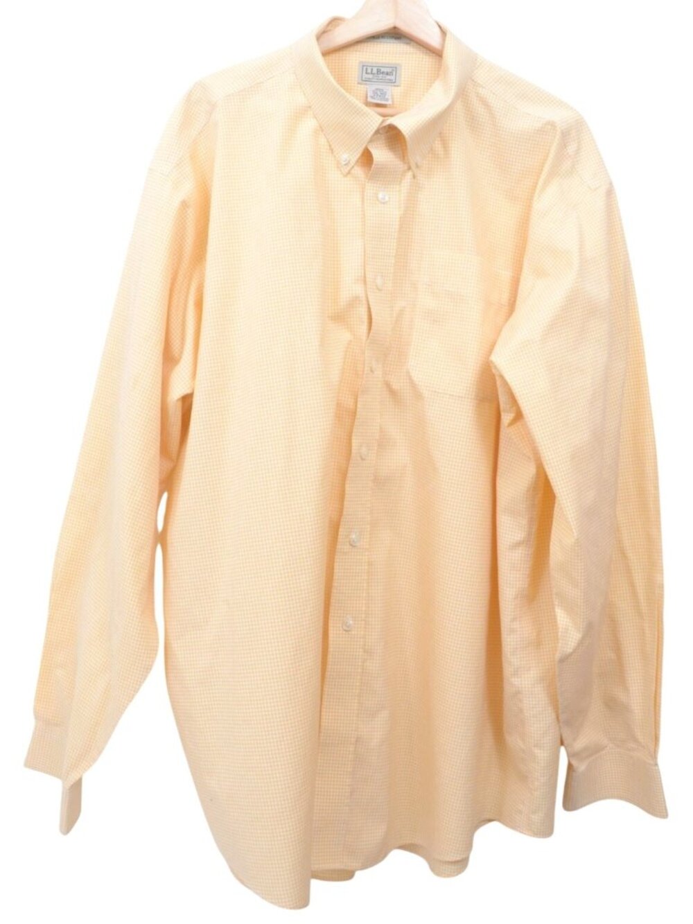 LL Bean Mens XXL Button Long Sleeve Shirt Yellow Check Medium Wrinkle Resist
